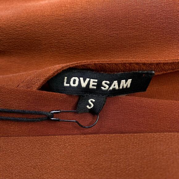 LOVE SAM Blixen Smocked Dress  Sz S 100% Silk Cognac Brown Ruffles Boho Cowgirl - Picture 6 of 14